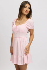 Pink Fit And Flare Dress Mini Lace