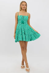 Green Ditsy Fit And Flare Dress Mini