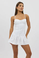 White Fit And Flare Dress Drop Waist