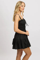 Black Fit And Flare Dress Mini Poplin