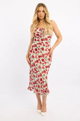 White Floral Midi Dress Bias Chiffon