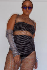 Starry Diamante Arm Sleeve Gloves Black