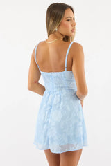 Blue Mini Dress Gathering Bust