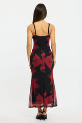 Black Ditsy Bodycon Dress Maxi