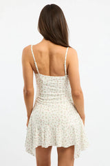 White Floral Asymmetric Mini Dress