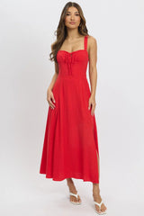 Red Maxi Dress Corset Detailed