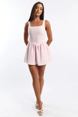 Pink Mini Dress Square Neck Tweed Fabric