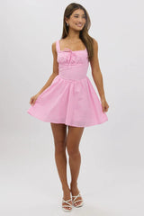 Pink Check Fit And Flare Dress Mini