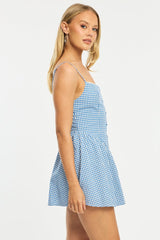 Blue Check Mini Dress Strappy