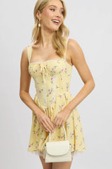 Yellow Floral Fit And Flare Dress Mini Rushed Bust