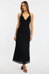 Black Halter Neck Dress Eyelet Fabric