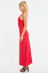 Red Maxi Dress Halter Neck