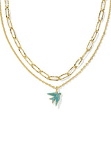 Melody Bird Gold Multi Strand Necklace Teal Crystal