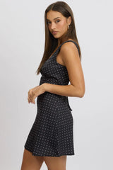 Black Polka Dot A Line Mini Dress Sleeveless