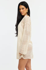 Beige Beach Dress Cover Up Long Sleeve