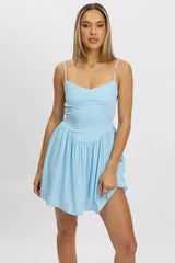 Blue Fit And Flare Dress Drop Waist Mini