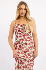 White Floral Midi Dress Bias Chiffon