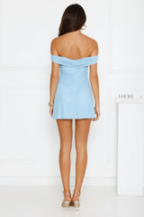 Island Haze Off Shoulder Mesh Mini Dress Blue