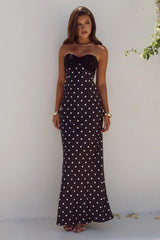 KADIE OFF SHOULDER MAXI DRESS - BLACK/WHITE POLKA